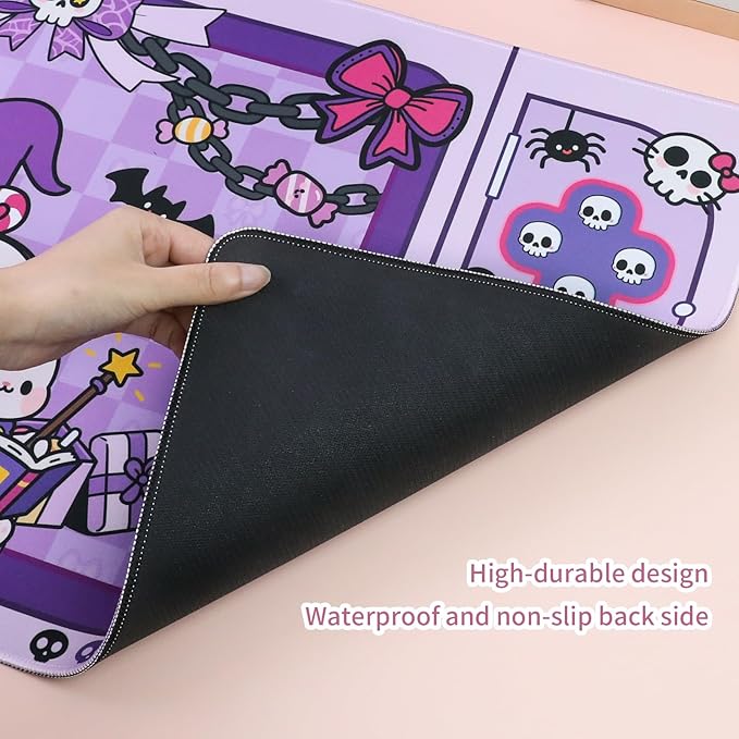 PERFECTSIGHT Cute Cat Desk Pad Kawaii Kitty Desk Mat, Large Gaming Mouse Pad, Funny Halloween Deskmat Mousepad, Anime Laptop Keyboard Pad Office Home Decor for Women Girls, Purple