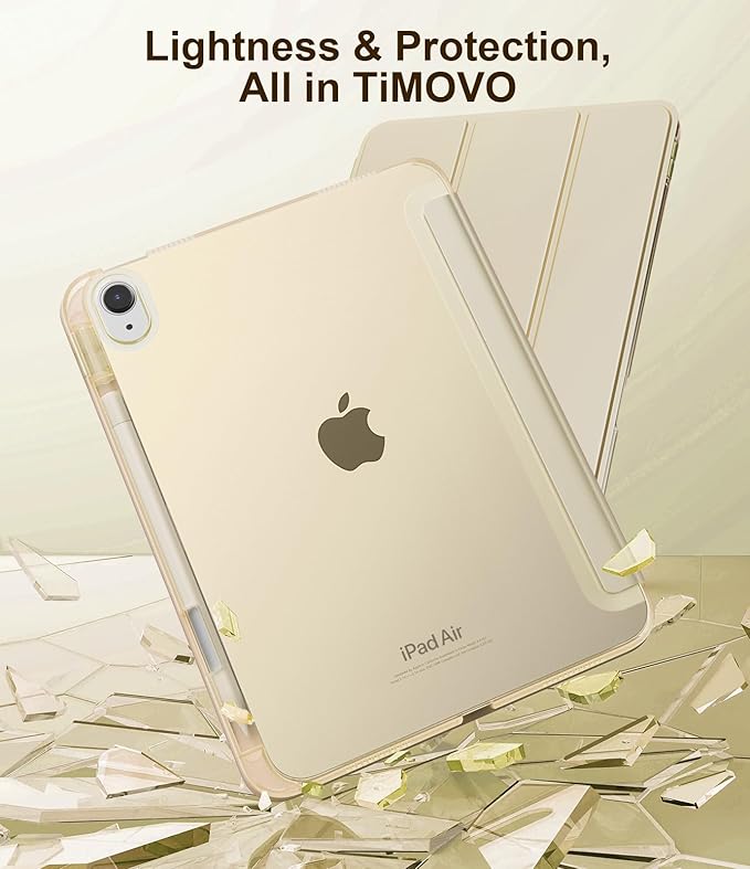 TiMOVO Case for iPad Air 11 Inch M4 2026/M3 2025/M2 2024, iPad Air 5th Generation 2022/4th Gen 2020 10.9 Inch with Pencil Holder, Stand Cover with Translucent Back, Auto Wake/Sleep, Champagne Gold