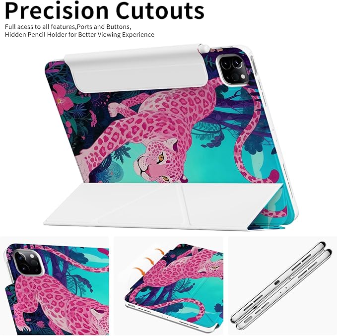 Case for iPad Air 13-inch M4/M3/M2 (2026/2025/2024), iPad Pro 12.9” 6th/5th/4th/3rd Generation Case, Origami Trifold Multi-Angle Stand, Magnetic Flap, Full-Protective Cover, Pink Jaguar