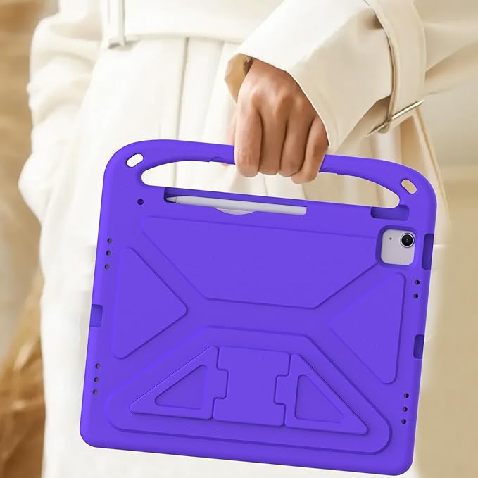 Kids Case for Apple iPad Air 13 inch Tablet M4/M3/M2 (2026/2025/2024) with Pencil Holder, Anti-Slip Handle Slim Lightweight Stand Shockproof Soft EVA Protective Silicone Bumper Cover, Purple