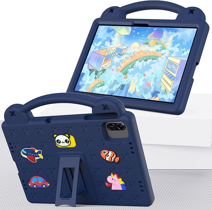 AKABEILA Compatible with Honor Pad X8a 2024/Infinix Xpad 11 inch 2024 Tablet Case, Kids Friendly Universal Lightweight Shockproof Protective Case with Shoulder Strap & Stand Handle Navy Blue