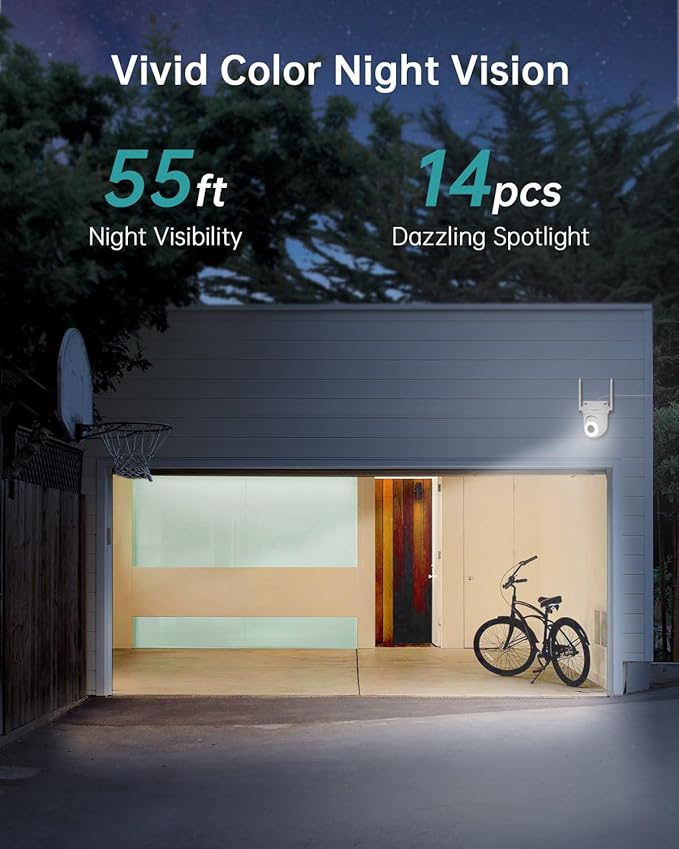 ZUMIMALL 2K Wired Camera for Home Security, 2.4G/5G WiFi Outdoor Camera, 3MP, 24/7 Recording, AI Motion Detection, Cloud & SD Card Storage, 2-Way Audio, 360° PTZ Auto Tracking, Work with Alexa
