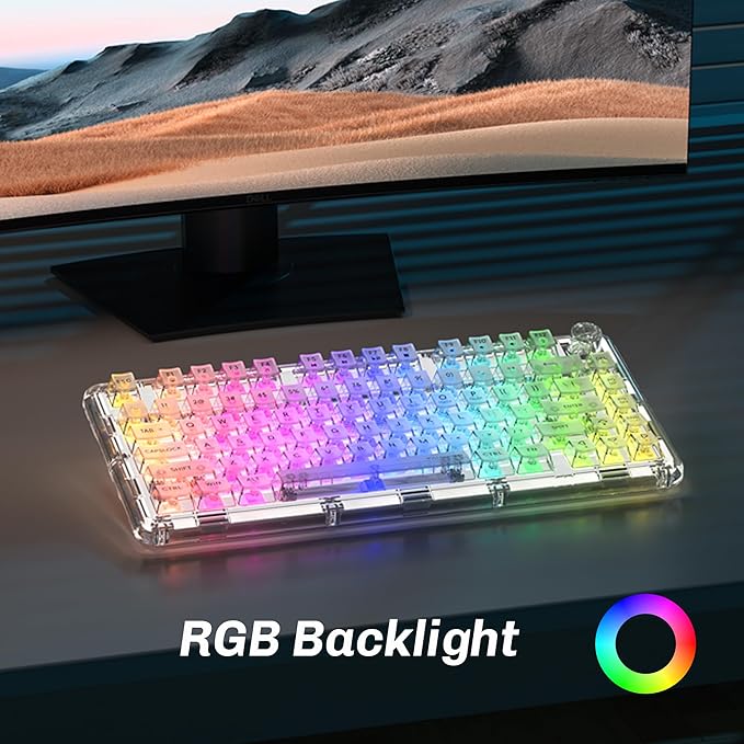 Transparent Mechanical Keyboard, RGB Backlit Wireless Creamy Gaming Keyboards, Hot Swap Customizable Clear Acrylic Design, 80-Key Quiet Linear Switches, 3 Modes BT5.0/2.4G/USB-C 4000mAh Battery, White