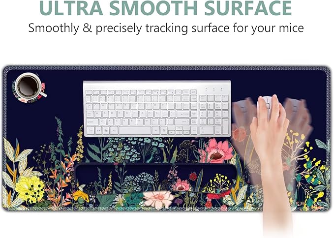 DINKY Keyboard Mouse Pad Set, Large Gaming Mousepad + Memory Foam Ergonomic Keyboard Wrist Rest Support, Easy Typing Pain Relief, 4Pcs (35.4" x 15.7") Extended Desk Mat-Flower Weed