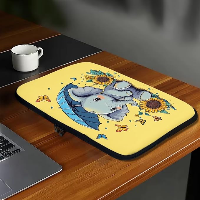 Sunflower Elephant Computer Sleeve for Women Laptop Sleeve 17inch Neoprene Laptop Covers with Padded Compartment Lap Top Case Teen Girls Cute Computer Carrying Bag