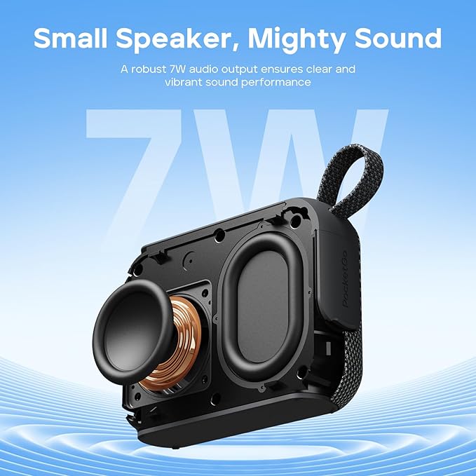 Tribit PocketGo Bluetooth Shower Speaker, IP68 Waterproof/Dustproof, Portable Speaker with 20H Playtime, Wireless, BT6.0, Supports TF Card, Electronics for Travel/Outdoors/Home