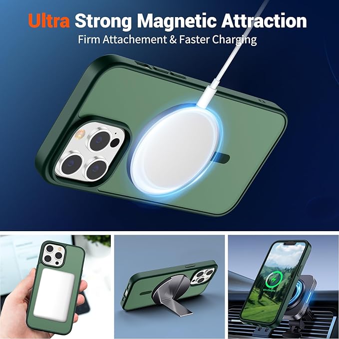 SUPFINE Magnetic for iPhone 12 Pro Max Case (Compatible with MagSafe) (Military Grade Drop Protection) Slim Translucent Matte Shockproof with Anti-Fingerprint Phone Case,Forest Green
