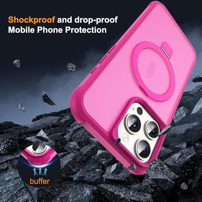 SKYLMW Compatible with iPhone 16 Pro Case with Invisible Magnetic O-Ring Stand Military-Grade Translucent Case for iPhone 16 Pro 6.3" [Compatible with Mag-Safe][Great Grip Feeling], Rose