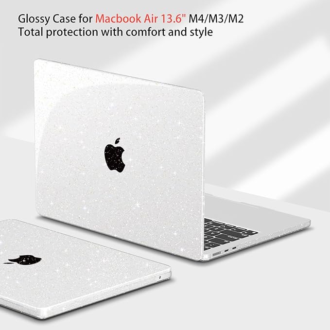 Teryeefi for MacBook Air 13.6 inch Case with M2 M3 M4 M5 Chip 2022-2025 2026 Release A3449/A3240/A3113/A2681, Glitter Protective Hard Shell & Keyboard Cover & USB 3 Adapter, Sparkly Clear