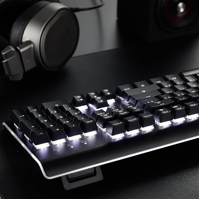 Hexgears GK735 Mechanical Gaming Keyboard Kailh Box White Switch 104 Keys ABS Keycaps Wired Gaming Keyboard with White LED Backlight, Ergonomic Design for Windows Laptop PC Mac (No Light Strip)