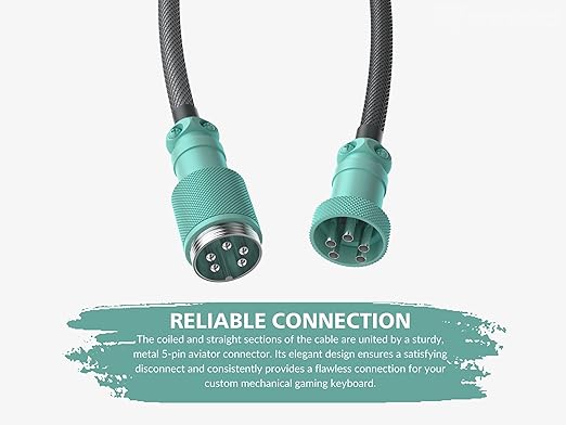 Ranked Coiled Keyboard Cable | Handcrafted Double-Sleeved Braided Cable | USB Type C to A | 5-Pin Aviator Connector for Custom Mechanical Gaming Keyboard | Support Fast Charge 20W (Dolch)