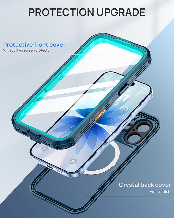 Lanhiem Magnetic for iPhone 17 Case, IP68 Waterproof, Dustproof, Compatible with Magsafe, Built-in Screen Protector, Full Body, Heavy Duty, Rugged Phone Cover, 6.3 inch, Blue