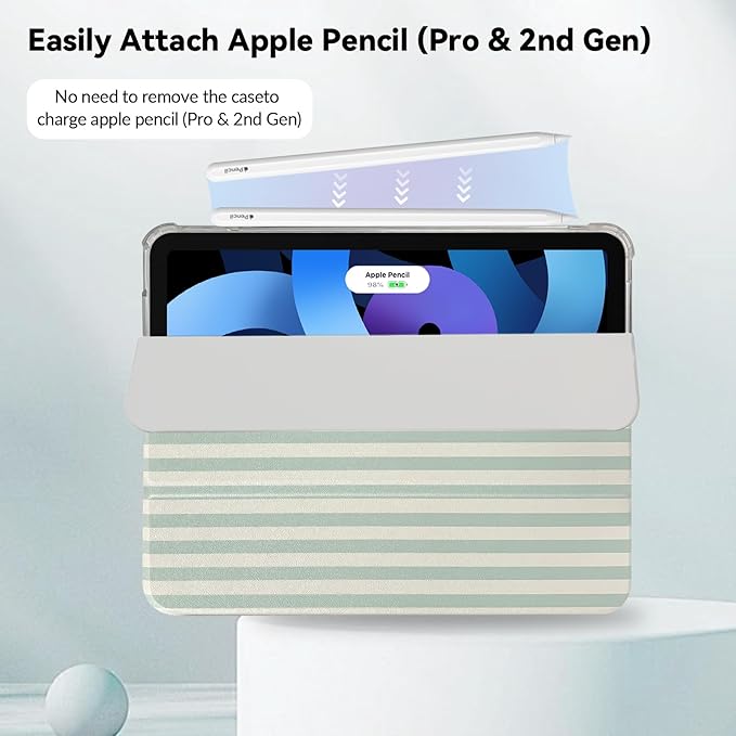 Lovmooful Compatible for iPad 11th 11-Inch A16 (2025),iPad 10 (10.9-Inch,2022 Model,10th Generation) Case with Pencil Holder Cute Striped Aesthetic Design Soft TPU Trifold Stand Protective-Green