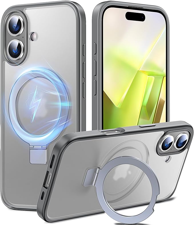 Chicfun 3-in-1 [Magnetic+Kickstand+Ring Holder] for iPhone 16 Plus Case with Stand Ring Holder， Compatible with MagSafe, Military Shockproof Kickstand Phone Case iPhone 16 Plus Cover Grey