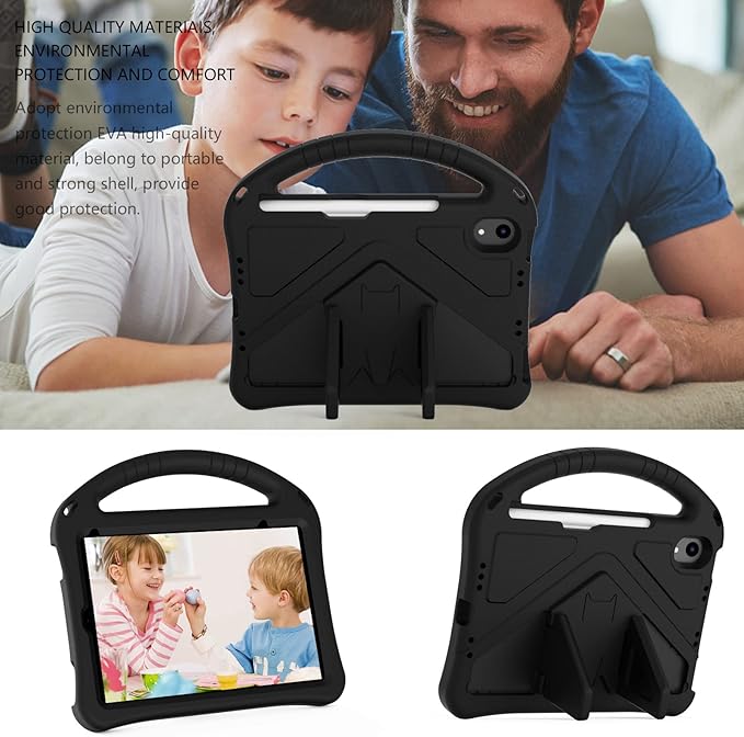 Light Weight Shock Proof EVA Foam Rugged Handle Stand Kids Friendly Anti-Slip Grip Protective Case for iPad Mini 7 (2024), 6th Generation, Black
