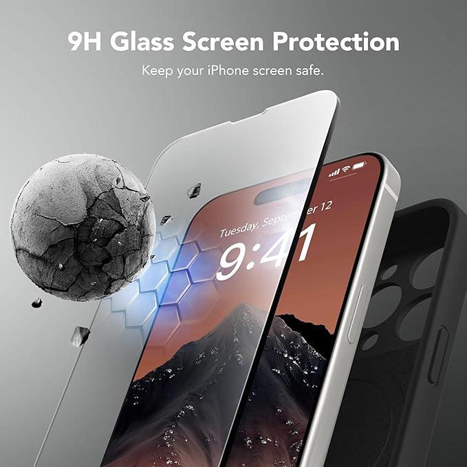 Magnetic for iPhone 15 Pro Max Case, Compatible with MagSafe, [Full Camera Protection][Screen Protector] Silicone Shockproof Protective Phone Case for iPhone 15 Pro Max 6.7", Black