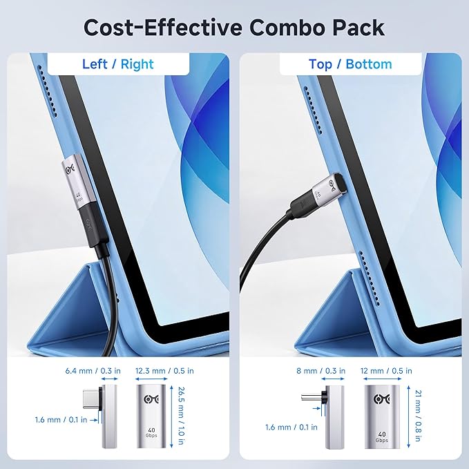Cable Matters Combo-Pack 40Gbps Vertical Right Angle USB-C Adapter Kit, Up to [4K@240Hz Video, 240W Charging, 40Gbps] 90 Degree USB C Adapter, Compatible with Thunderbolt 4, iPhone 16, Steam Deck