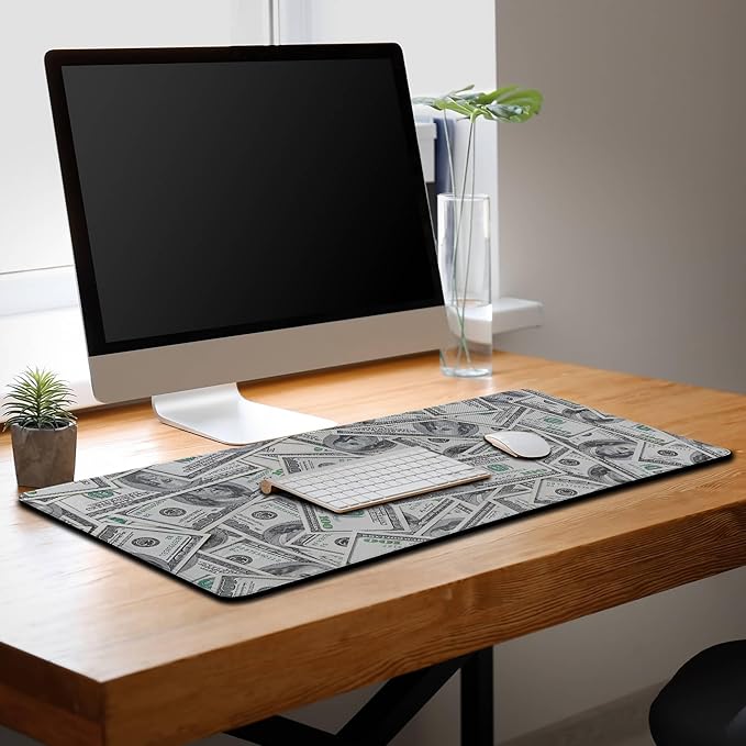 Gaming Desk Mat, Keyboard Mouse Pad Computer Desk Accessories for Men Extra Large Mouse Pads, Table Extender Waterproof Non-Slip Rubber Base, 35.4" X 15.7" for Work/Game Dollars Money Design