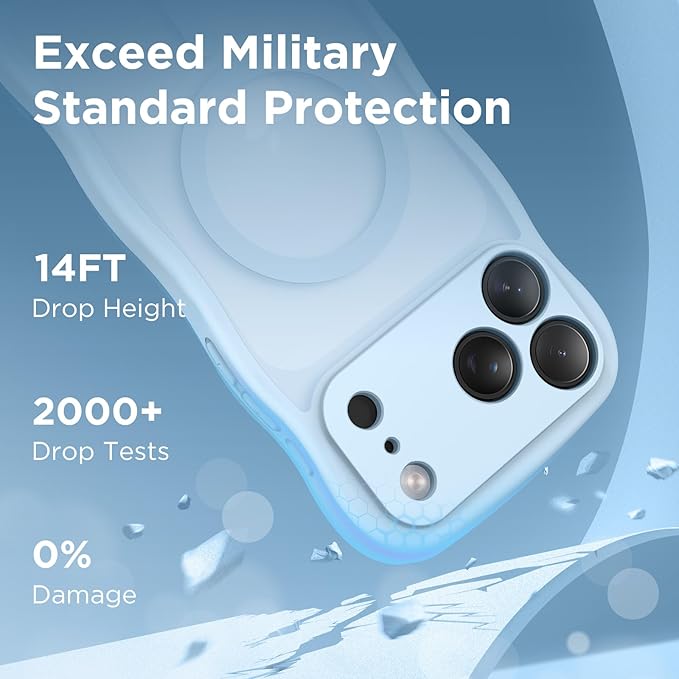 CAPRARO Magnetic for iPhone 17 Pro Case for Women Girls, Upgraded [Full Camera Protection] [Compatible with MagSafe] Cute Wave Translucent Matte Phone Case for iPhone 17 Pro, Light Blue