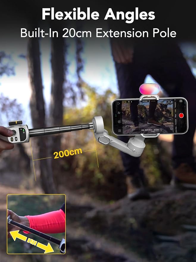 AOCHUAN Smart X2 3-Axis Gimbal Stabilizer for Smartphone with Adjustable RGB Fill Light, Built-in 20cm Extension Pole Selfie Stick, OLED Screen for Night Shots, Video Recording,X2 KIT White