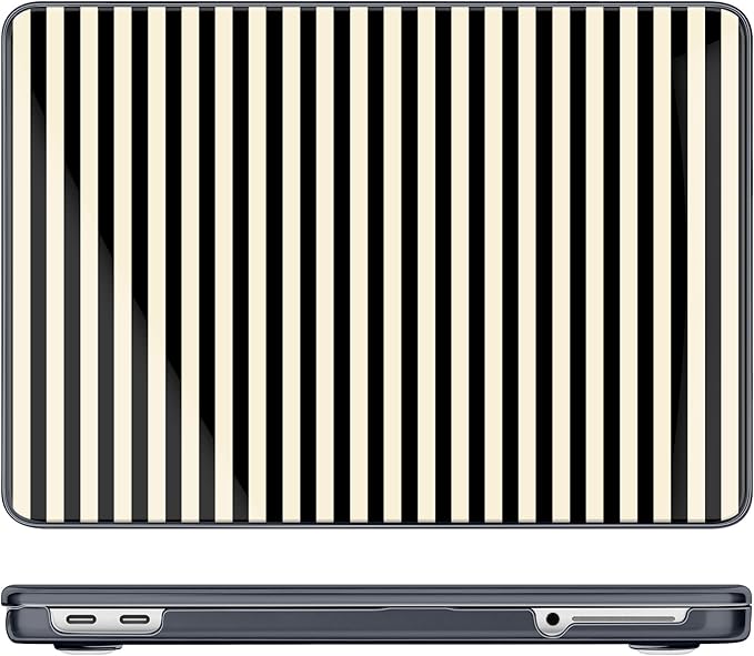 DONGKE for MacBook Neo 13 Inch Case 2026 (Model A3404, A18 Pro chip), Stylish Pattern Protective Hard Shell with Screen Protector, Keyboard Cover & USB-C Adapter - Black & Cream Stripes