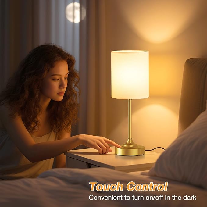 Dicoool Touch Bedside Table Lamps for Bedroom - 3 Way Dimmable Gold Nightstand Lamp, Small Desk Lamp for Office, Living Room, Dorm Room, Reading
