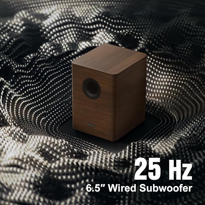 Wooden 5.1.2 Virtual Surround Sound System, 4 Surround Speakers Wired, 400W Peak Power, Sound Bars for Smart TV w/Subwoofer, 5.25'' Deep Bass, Home Theater TV System, ARC/OPT/BT/AUX (M514)