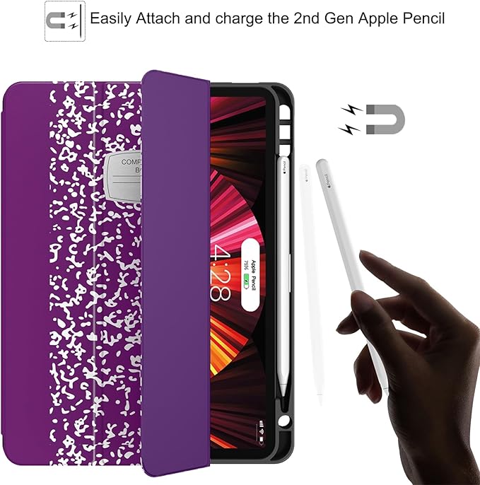 Soke for iPad Pro 11 Case (M2) 2022/2021/2020 with Pencil Holder - [Full Body Protection + Apple Pencil Charging + Auto Wake/Sleep], Soft TPU Back Cover for 2022 iPad Pro 11 inch(Book Violet)