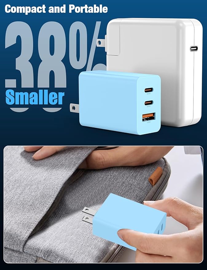 2Pack 65W USB C Wall Charger Block, 3-Port USB C Charging Adapter 100W Type C Super Fast Charging Power Plug Cube for MacBook Pro/Air,i-Pad Pro,i-Phone 17/16/15, Galaxy S25,and More