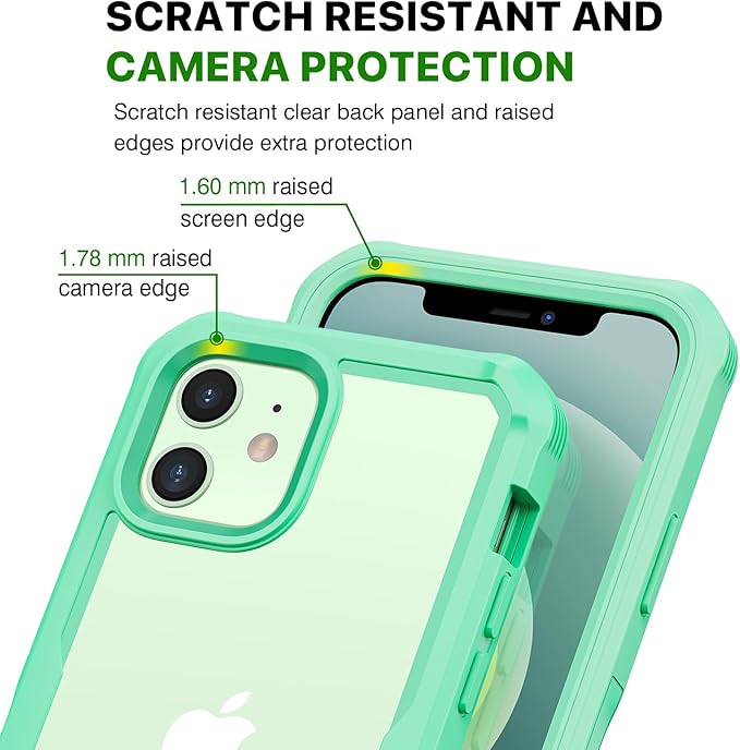 CENHUFO Privacy for iPhone 12 Case/iPhone 12 Pro Case, Full Body Phone Case with Built-in 9H Tempered Glass Privacy Screen Protector and Camera Lens Protector, Shockproof Bumper Clear Cover -Green