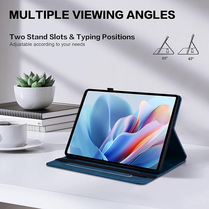 Case for iPad Pro 13 (M5/M4) 2025/2024 with Pencil Holder and Card Slots, Embossed PU Leather Multiple Viewing Angles Cover - Dark Blue