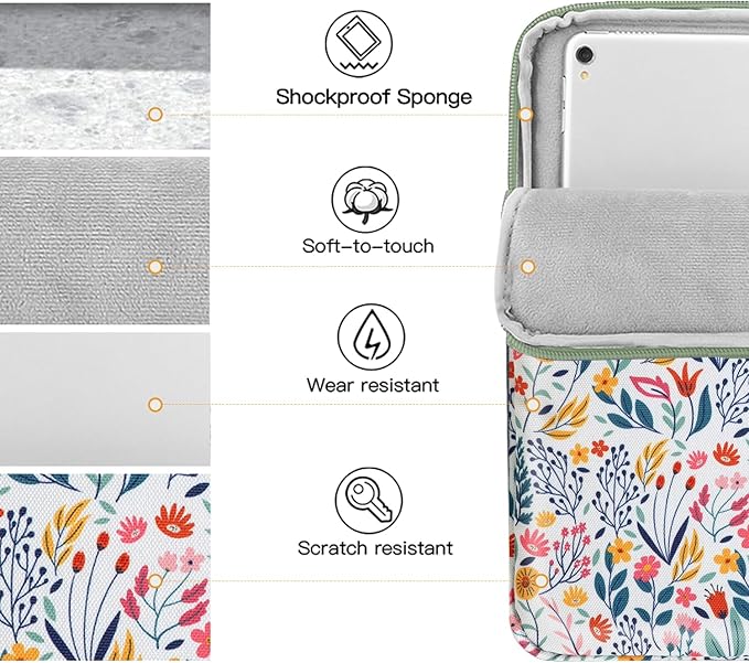 TiMOVO 9-11" Tablet Sleeve Bag for iPad 11-inch A16 2025, iPad 10.9"/10.2"| Air 11 Inch/5th/4th Gen. 10.9", Galaxy Tab A9+/A11Plus 11", Protective Bag Fit Smart Keyboard, Flowers