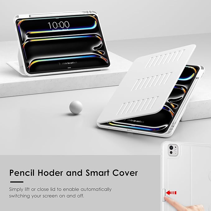 VIKESI Case for iPad Pro 11 inch (M5/M4) 2025/2024,Multiple Angles Stand Cover,Soft Back,Pencil Holder,and Auto Sleep/Wake,White