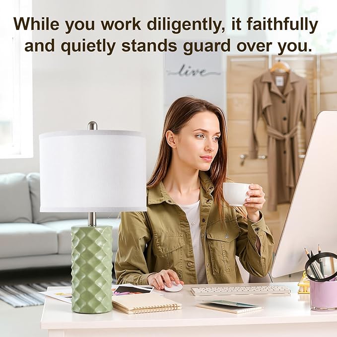 Vitality Green & Star Diamond Ceramic Table Lamps (Set of 2) - 23" Luxe Modern Bedside Lamps for Nightstand,bedrooms, Living Rooms, or entryways & Rotary Switch,No Bulbs