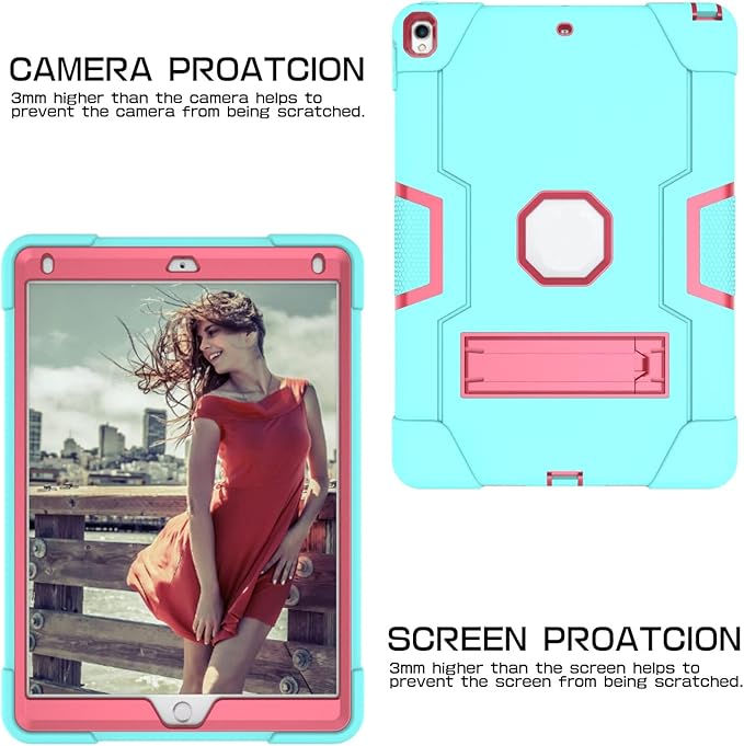 3 in 1 Hybrid Case for iPad Air 3 10.5" & iPad Pro 10.5" - Heavy Duty Rugged Stand, Shockproof, Anti-Slip & Scratch, Green/Red