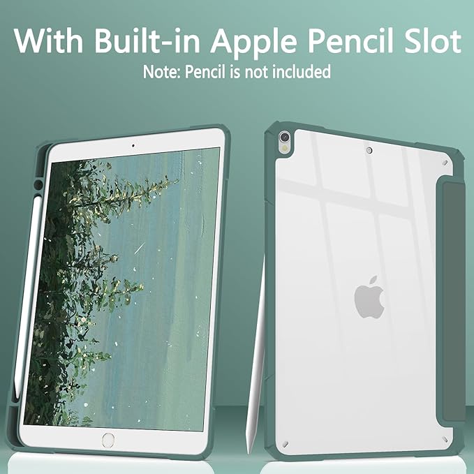 Case Compatible with iPad Air 3rd Generation, iPad Pro 10.5 inch 2017 Case with Pencil Holder, Stand Clear Back Cover for Air 3rd Gen 10.5" 2019, Auto Sleep/Wake, Dark Green