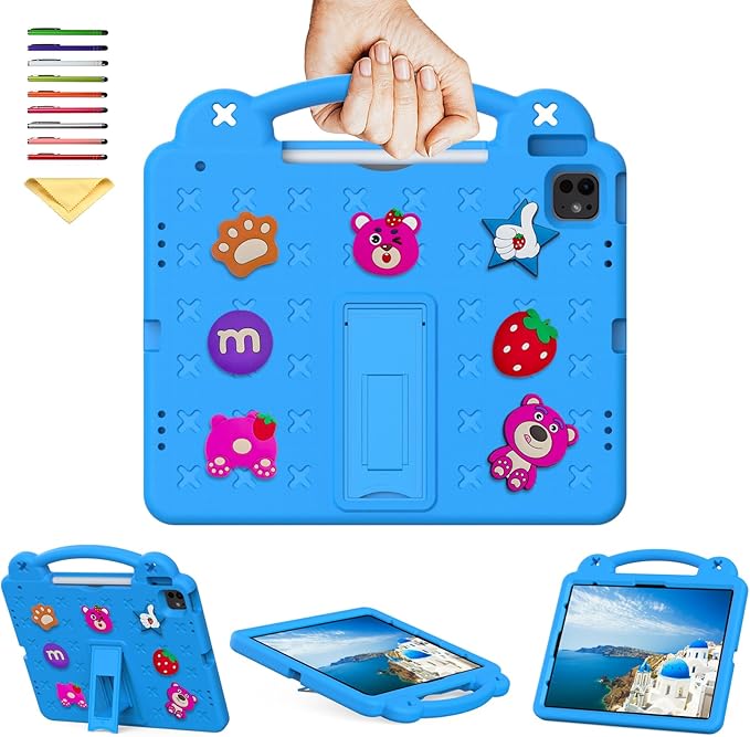 Kids Case for iPad Air 13 inch M3 2025/M2 2024 & iPad Pro 13 inch M4 2024 & iPad Pro 12.9 inch Cover 6th/5th/4th/3rd Generation 2022/2021/2020/2018 with Stand/Pencil Holder/Handle, Sky Blue