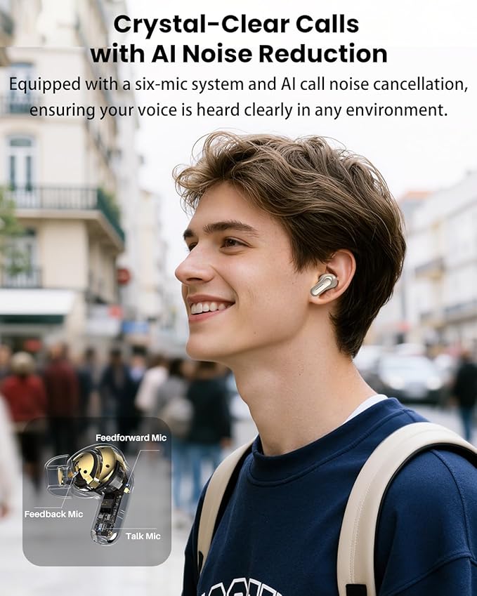 TOZO NC20 Pro Active Noise Cancelling Wireless Earbuds with Smart Touch Screen, LDAC Hi-Res Audio, Stereo Bass, 6 Mics AI Call Ear Buds, 80H Playtime, IPX8 Waterproof, 32 EQ via App, Wireless Charging