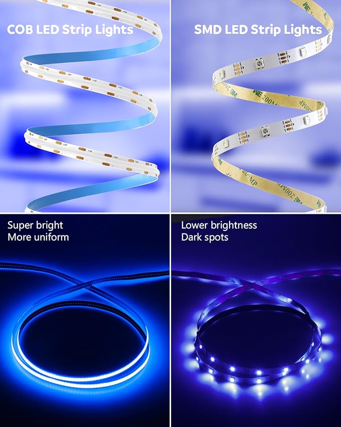 Aclorol Blue COB Led Strip Lights 16.4ft Led Tape Lights 12 Volt for Living Room Bedroom Kitchen Cabinet Closet Other Home Indoor Decor 320Leds/m (Power Supply&LED Dimmer Not Included)