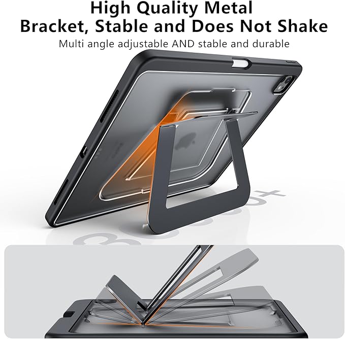 Case for iPad Pro 13 inch 2024 (M4), Ultra Stable Stand with Built-in Pencil Holder, Slim Frosted Protective Cover with Multi-Angle Kickstand,Duty Shockproof Case for iPad Pro 13, Black