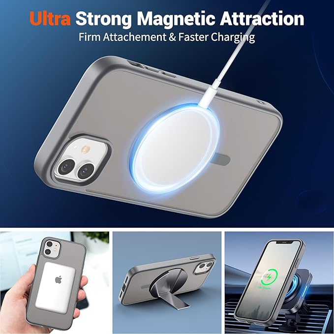 SUPFINE Magnetic for iPhone 12 Case/iPhone 12 Pro Case (Compatible with MagSafe) (Military Grade Drop Protection) Slim Translucent Matte Shockproof with Anti-Fingerprint Phone Case,Gray