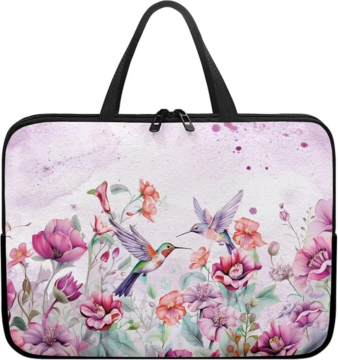 17 Inch Laptop Sleeve, Laptop Cover Computer Bag Tablet Carrying Case with Handle, Hummingbirds Floral Water-Repellent Tote Bags Notebook Sleeves Handbag Messenger Briefcase