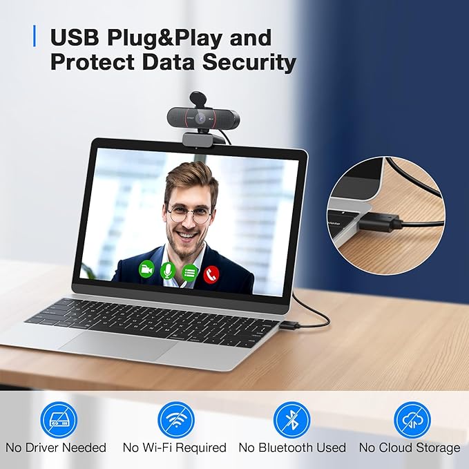 EMEET C960 4K Webcam for PC, 4K UHD CMOS Sensor, PDAF Auto Focus, Dual Omnidirectional Mics, Auto Light Correction, 73° FOV, Plug&Play Webcam w/Privacy Cover, Works w/Zoom/Teams/Skype/Google Meet