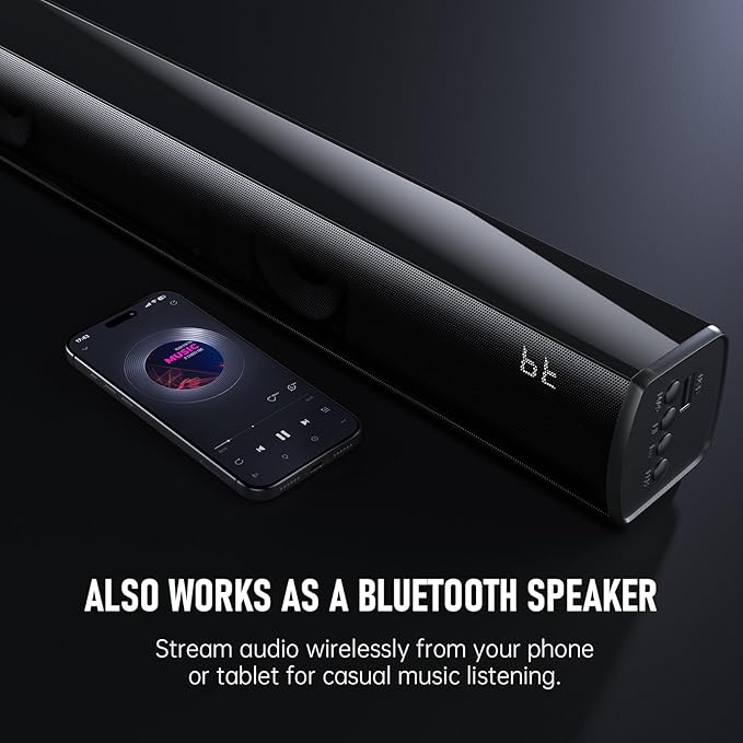 Bluetooth Wireless Surround Sound Bar, Sound Bar Wireless Surround Speakers, HDMI Sounds Bars Smart TV HDMI(ARC) OPT AUX USB 2.0ch 3 Modes Home Theater Sounds System TV/PC/Gaming/Projector, Black