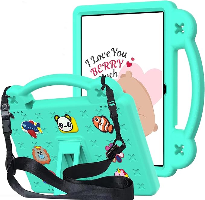 AKABEILA Compatible with ONN 10.1(GEN3) 2022(1000071485)/Amazon Fire HD 10(2021/2023)/Fire HD 10 Plus(2021/2023) Tablet Case, Kids Case with Shoulder Strap & Stand Handle Mint Green