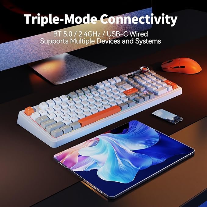 Ajazz AK980 V2 Wireless Mechanical Gaming Keyboard,Tri-Mode BT5.0/2.4GHz/USB-C 10000mAh Battery Hot Swappable RGB Backlit Computer Gaming Keyboards for PC/Tablet/PS/Xbox