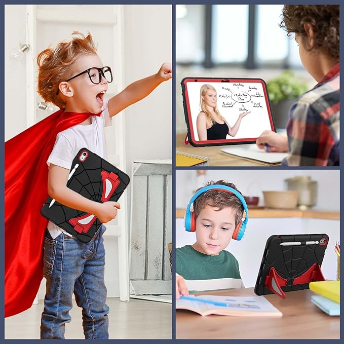 AKABEILA Compatible with Apple iPad (2026) 12th A19/iPad (2022) 10th/iPad (2025) 11th A16 Tablet Case，Lightweight Shockproof Protective Cover with Kickstand for Kids Children Boys Babies Black Red