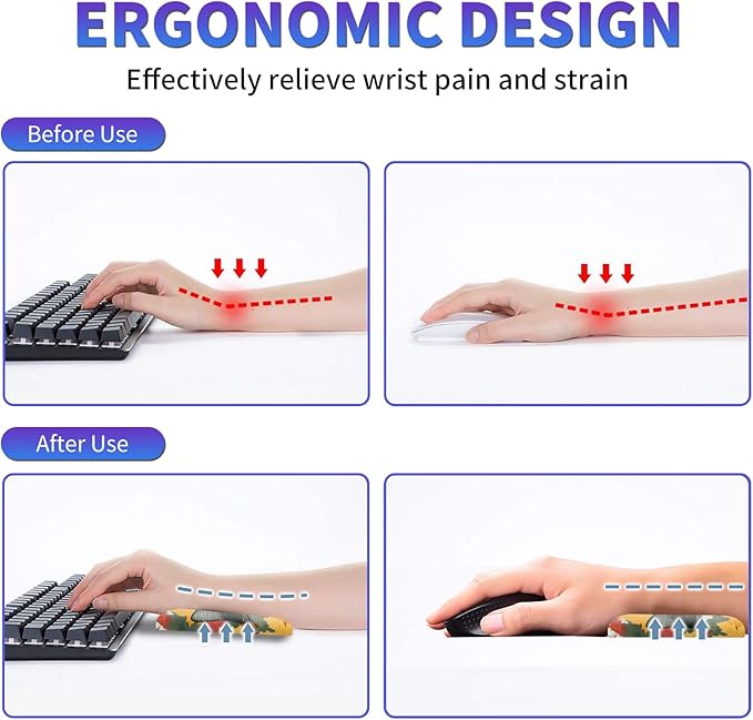 Large Mouse Pad Set, Desk Mat + Elbow Rest Pad + Coaster, Easy Typing Pain Relief, Ergonomic Arm Rest Pad with Memory Foam, Extended Desk Pad Anti-Slip Rubber Base for Office Home, Autumn Cat