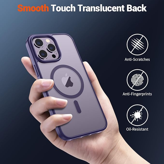 SUPFINE Magnetic for iPhone 14 Pro Max Case (Compatible with MagSafe) (Military Grade Drop Protection) Slim Translucent Matte Shockproof with Anti-Fingerprint Phone Case,Dark Purple
