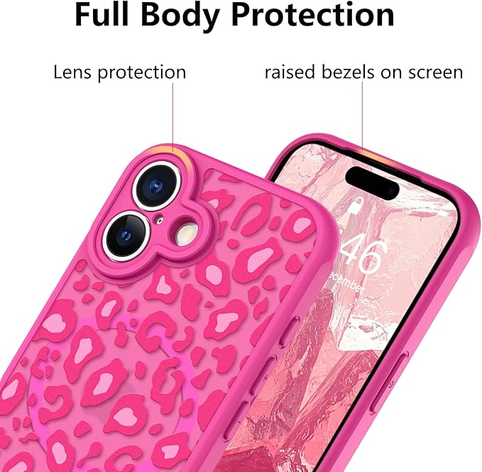 KANGHAR Case Compatible with iPhone 17 Hot Pink Leopard Printed Pattern [Compatible with Magsafe] Cute Cheetah Protective Magnetic Case for Girls Women 6.3"